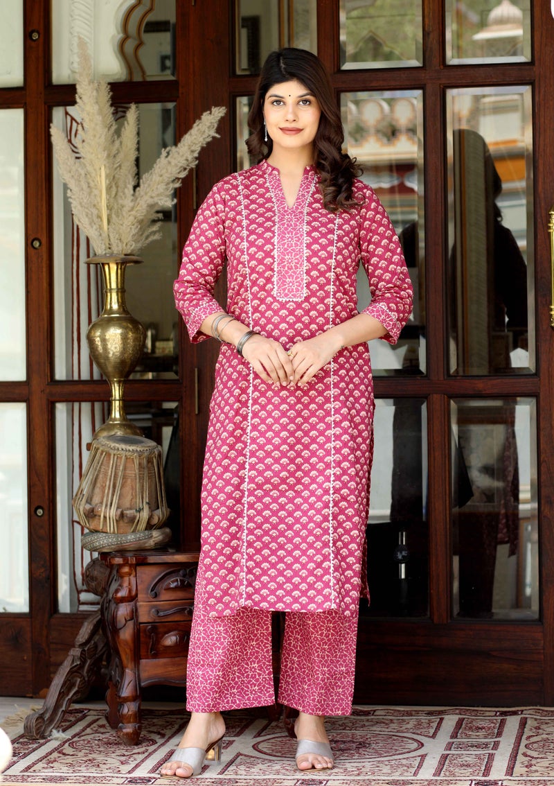 Miravan Floral Printed Pink Kurta Set for Women - Image 1